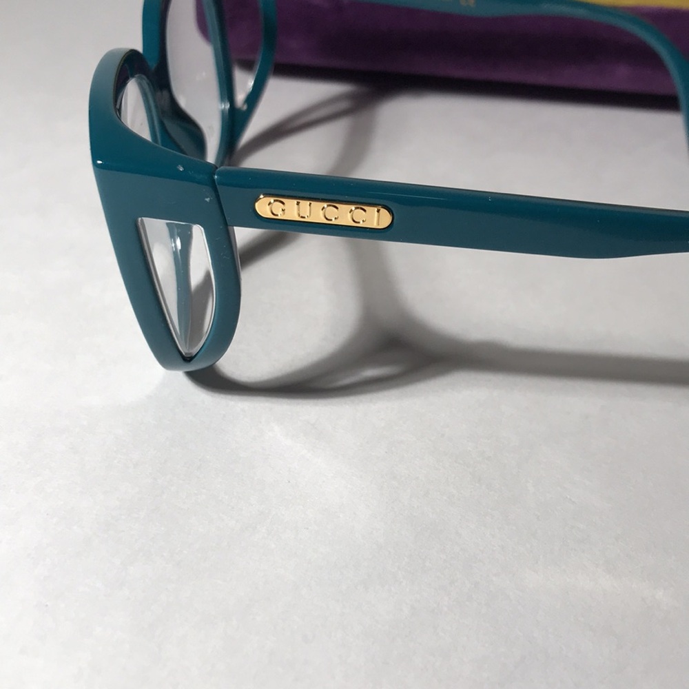 New Authentic Gucci GG0470O 003 Women’s Teal Cat-Eye Eyeglasses - Picture 7 of 13